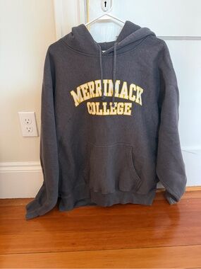 Merrimack College Hoodie with Yellow and White Accent Size. Charcoal. Large